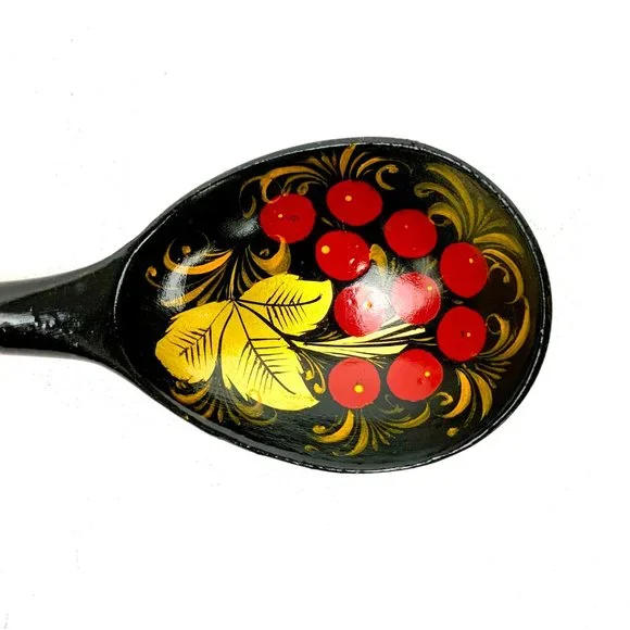 Vintage Russian Lacquerware Khokhloma Set Of 5 Wooden Items - Picture 14 of 16